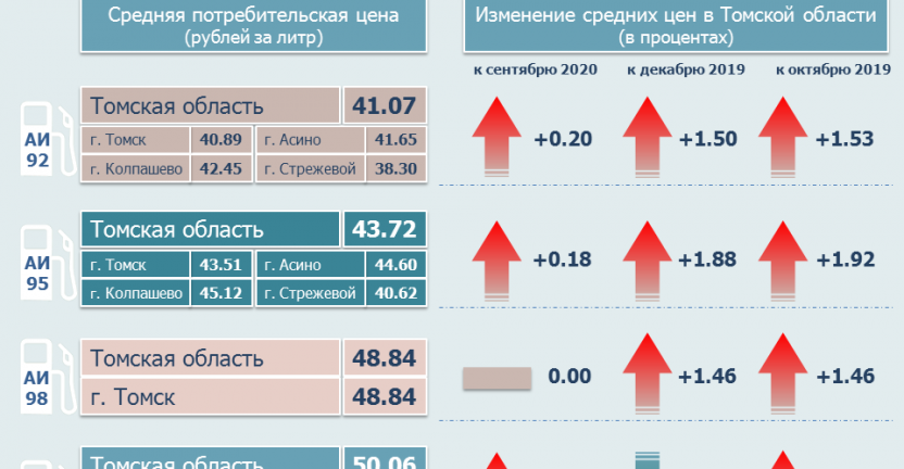 О средних потребительских ценах на топливо моторное по Томской области в октябре 2020 года